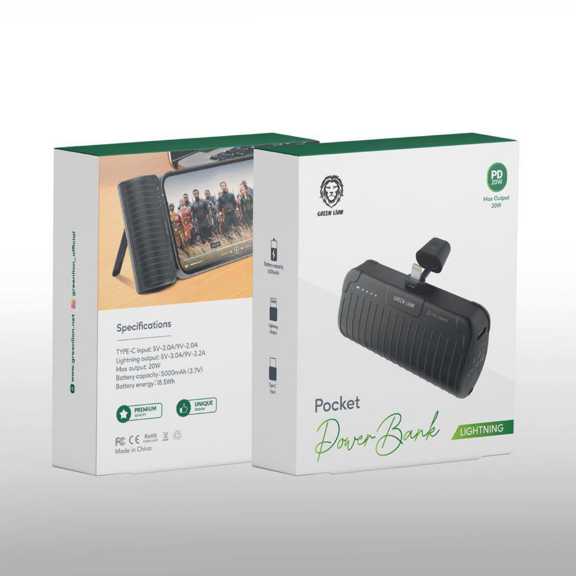 پاوربانک جیبی کانکتور لایتنینگ 5000 میلی آمپر گرین Green Pocket Power Bank 5000mAh PD 20W Lightning Connector