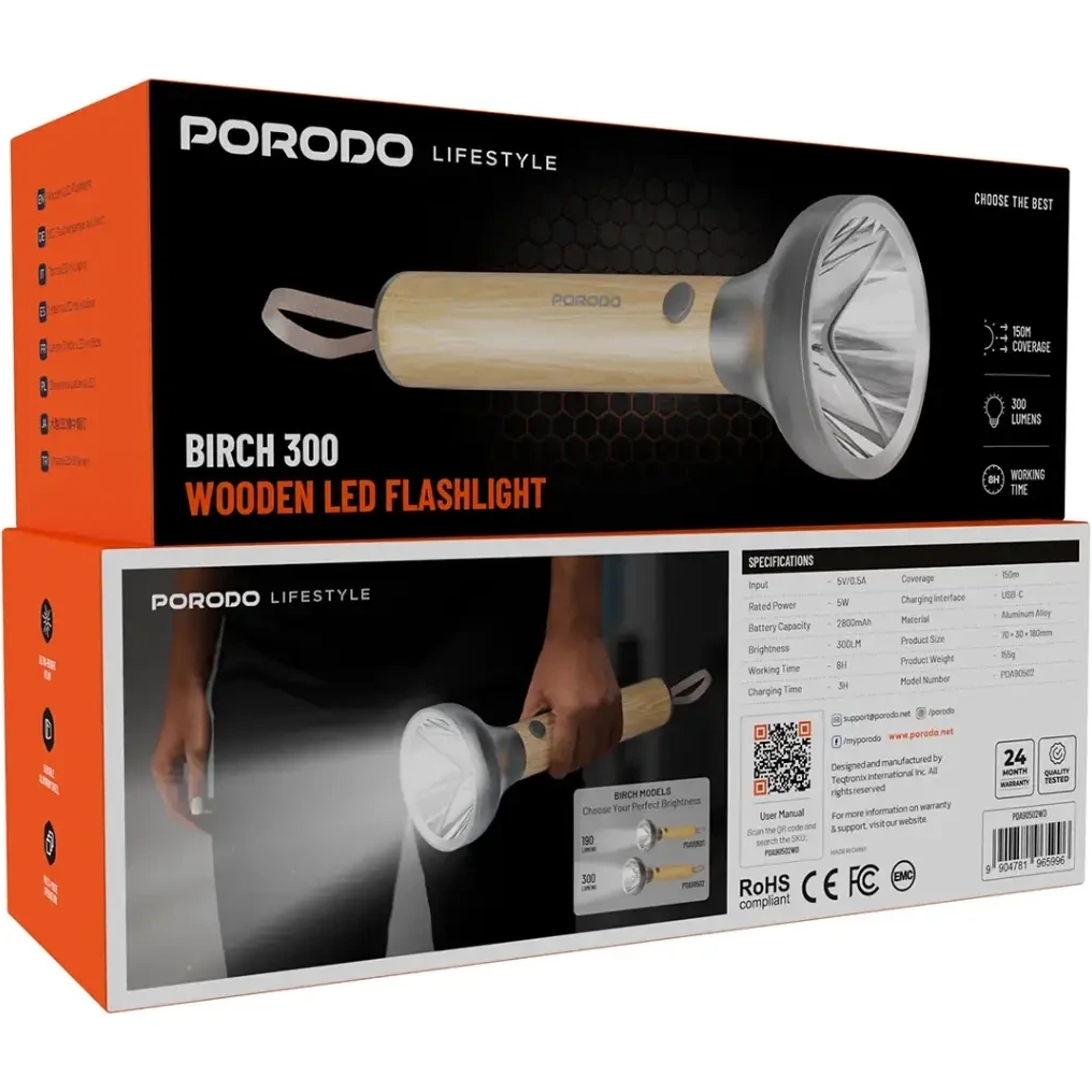 چراغ قوه چوبی پرودو مدل Birch 300 LED