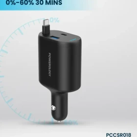 شارژر فندکی 70 وات با کابل متصل تایپ سی پاورولوژی Powerology Type-C Retractable Car Charger 70W