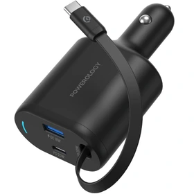 شارژر فندکی 70 وات با کابل متصل تایپ سی پاورولوژی Powerology Type-C Retractable Car Charger 70W