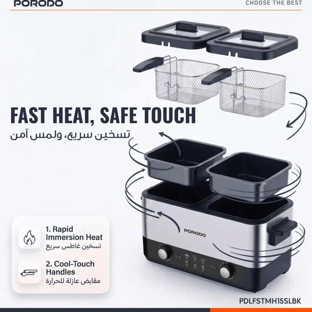 سرخ کن برقی دو سبد پرودو Lifestyle Dual Crispo ظرفیت 3 لیتر مدل PDLFSTMH15SLBK